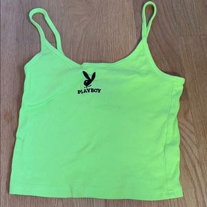 PLAYBOY Neon Green Ribbed Spaghetti Strap Tank